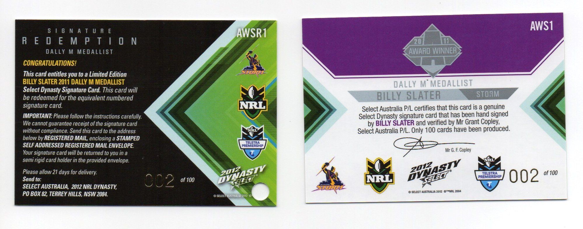 Billy Slater Dynasty Redemption Redeemed #002 Rear Pair.jpg