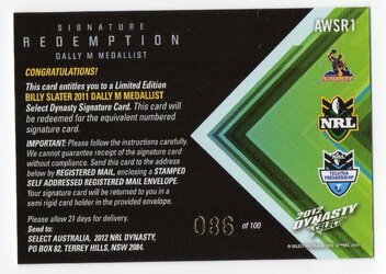 Billy Slater 2012 Redemption #086 Rear.jpg