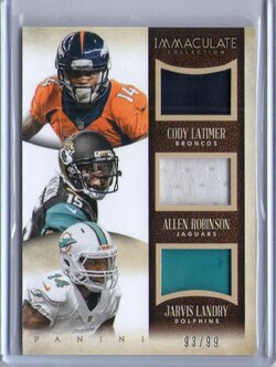 34. Cody Latimer  (Robinson & Landry), 2014 Panini Immaculate, Jersey Patch Triple, 93 of 99.jpg