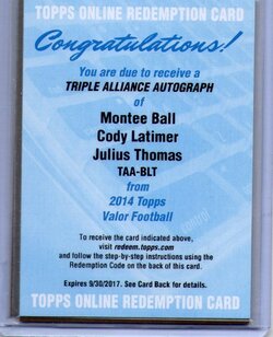 2014 Topps Valor, Montee Ball, Cody Latimer, Julius Thomas, Redemption.jpg