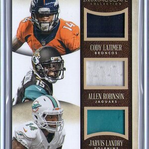 34. Cody Latimer  (Robinson & Landry), 2014 Panini Immaculate, Jersey Patch Triple, 93 of 99.jpg