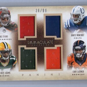 35. Cody Latimer (Evans, Moncrief, Adams), 2014 Panini Immaculate, Jersey Patch Quad, 36 of 99.jpg