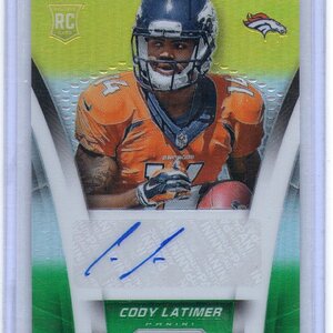 52. Cody Latimer, 2014 Panini Prizm, Auto Neon Yellow Green, 064 of 100.jpg