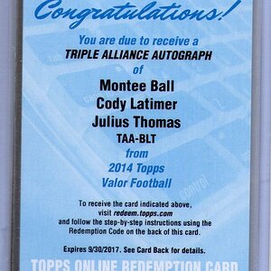 2014 Topps Valor, Montee Ball, Cody Latimer, Julius Thomas, Redemption.jpg