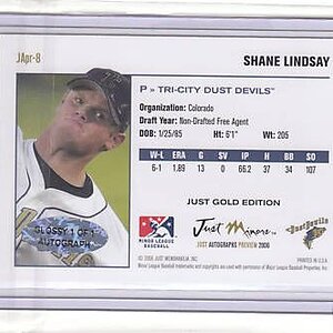 2006 Just Minors Shane Lindsay GLOSSY AUTO 1 of 1 Back.jpg