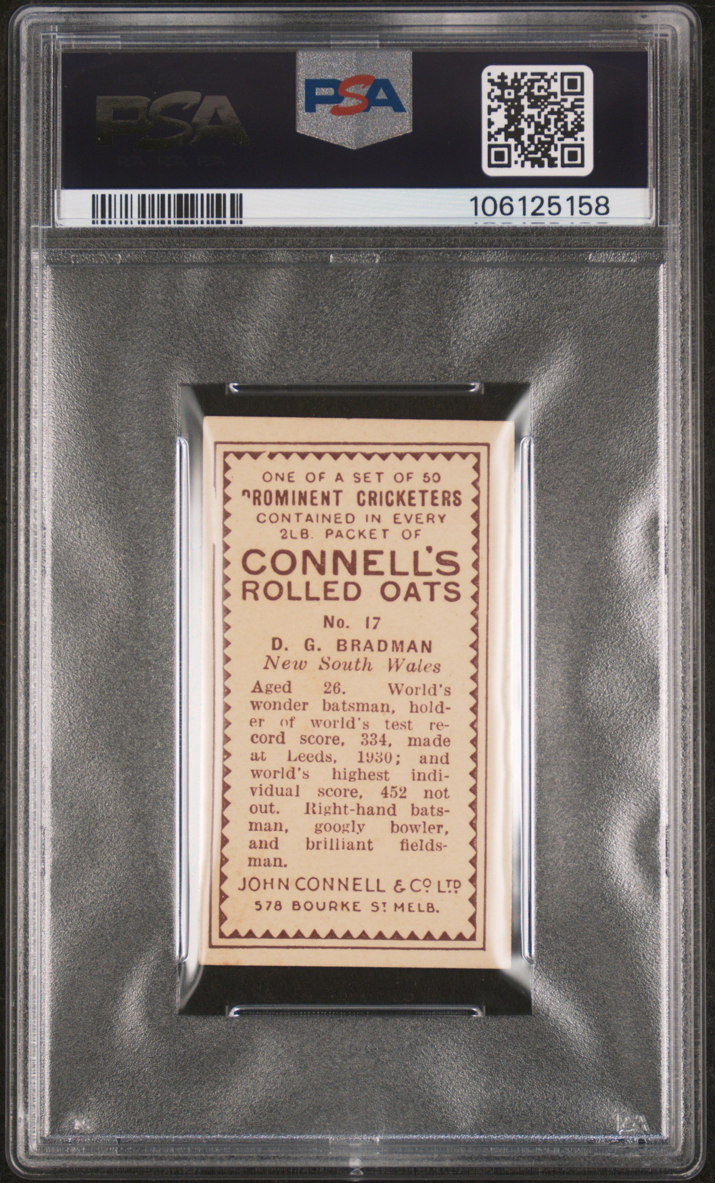 1934 Connell's Rolled Oats - Don Bradman - #17 - Back.jpg