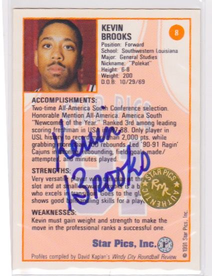 1991 Star Pics Autographs #8 Kevin Brooks.jpeg