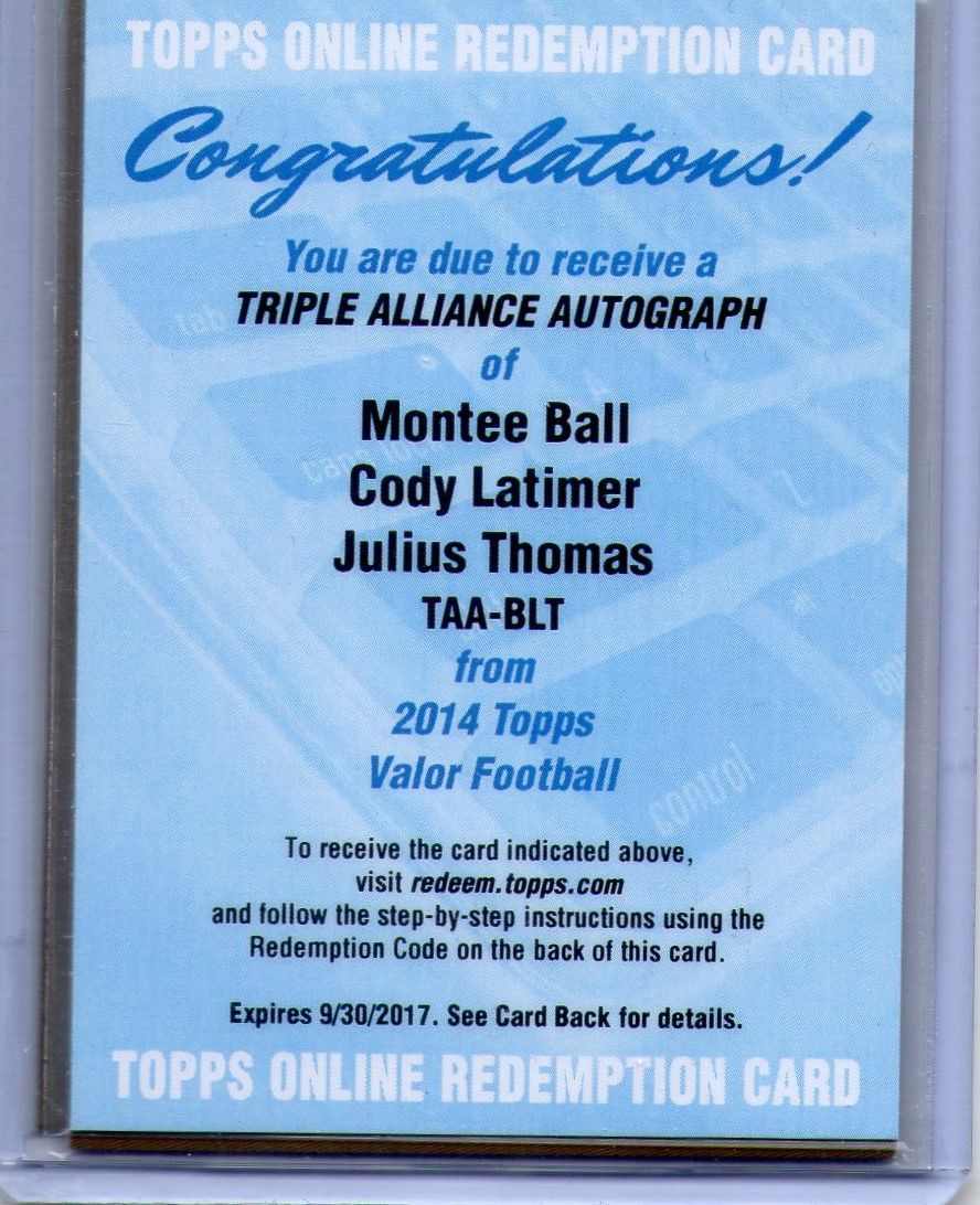 2014 Topps Valor, Montee Ball, Cody Latimer, Julius Thomas, Redemption.jpg